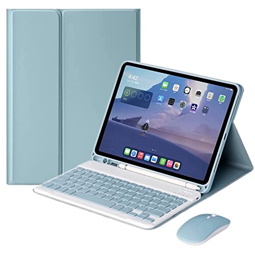 YEEHi Farbige Tastatur für iPad 6. / 5. Generation, Air 2, iPad Pro 9,7, Tastaturhülle mit Maus, niedliche, abnehmbare, kabellose Bluetooth-Tastaturabdeckung, Nebelblau von YEEHi