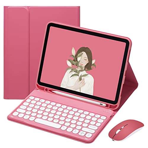 YEEHi Tastaturhülle für iPad Air 5. Generation (27,7 cm / 11 Zoll), mit Maus, niedliche Farbe, Retro-Tastatur, runde Tasten, Bonbonfarben, Bluetooth, abnehmbare Tastatur, Air 5, Dunkelrosa von YEEHi