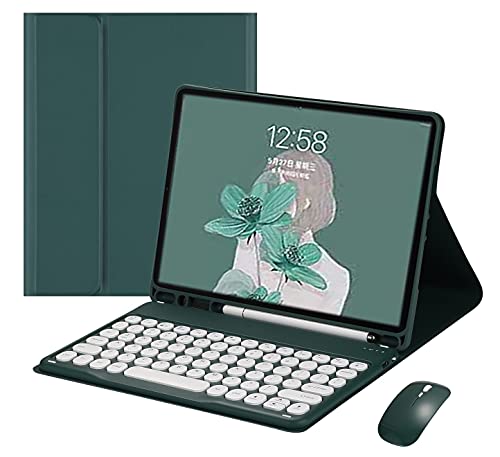 YEEHi iPad 10. Generation Tastaturhülle mit Mausfarbe, Tastatur, Retro, runde Tastenkappen, niedliche Süßigkeitenfarben, abnehmbare Tastatur, iPad 10, 11,9 Zoll 2022 Abdeckung (Dunkelgrün) von YEEHi