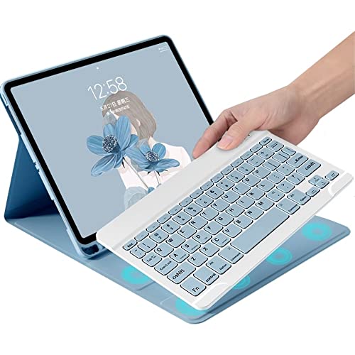 iPad Air 3 Pro 10,5 Zoll Tastatur Hülle mit Nette Farbe Tastatur für iPad 9a 8. 7. Generation 10,2 Zoll mit Bleistifthalter (Blau Dunst) von YEEHi