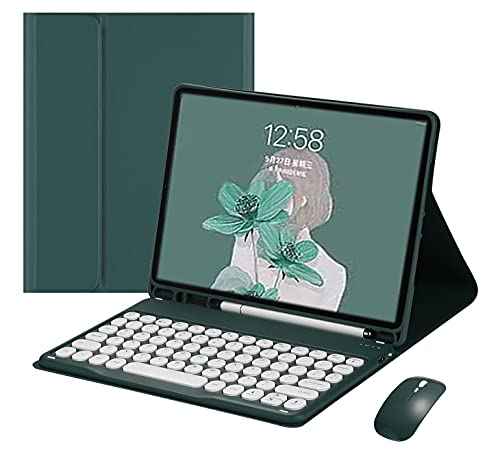 iPad Mini 6. Generation Tastaturhülle mit Maus, niedliche Farbe, Tastatur, Retro, runde Taste, Bonbonfarben, Bluetooth, abnehmbare Tastatur, iPad Mini 6 2021 Abdeckung (mini6, dunkelgrün) von YEEHi