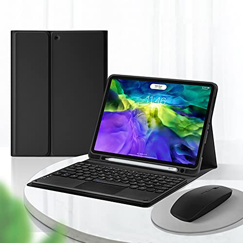 iPad Pro 11 2021 2020 2018 Touchpad Tastatur Hülle Retro Runde Taste mit Maus Niedliche Farbe Tastatur Built-in Trackpad Pro 11 3. 2. Generation Abnehmbare Touch-Tastaturabdeckung (iPadPro11, schwarz) von YEEHi