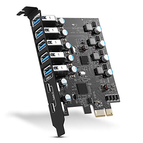 PCIE auf USB 3.0 Karte 7-Port (2 x USB C, 5 x USB A), PCI Express USB 3.2/3.1 Gen1 Erweiterungskarte 5 Gbps Interner USB Hub Konverter Hostkarte für Desktop PC Windows 10/8/7/XP MAC OS von YEELIYA