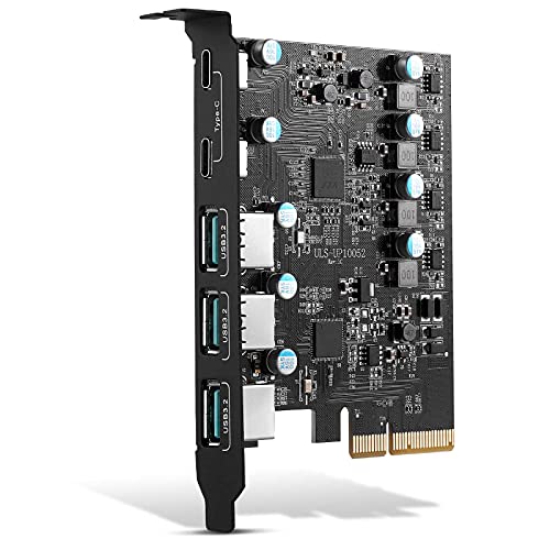 PCIe zu USB 3.2 Gen 2/3.1 Gen 2 Karte mit 10 Gbps Bandbreite 5-Port (3X USB-A -2X USB-C) USB C 3.2 Karte Interner Converter PCIE Splitter für Desktop PC Unterstützung Windows von YEELIYA