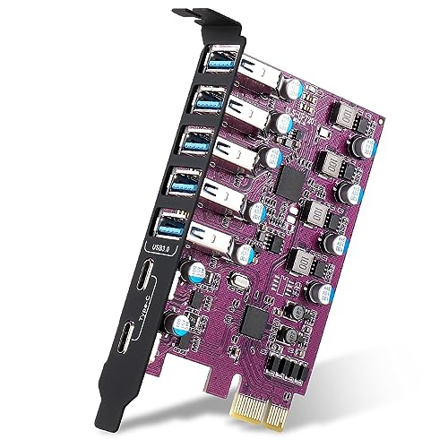 YEELIYA PCI-E auf USB 3.0 Karte 7 Port (2 Type C, 5 Type A), PCI Express USB 3.2 Gen 1 Erweiterungskarte 5Gbps Intener Hub Konverter für Desktop PC Windows 10/8/7/XP Mac OS von YEELIYA