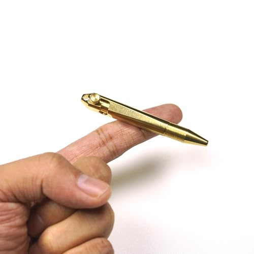 YEEMO Mini Messing Bolt Action Stift mit Schlüsselanhänger, handgefertigter EDC Pocket Pen, 76 mm mit 2 Ersatzminen & Geschenkbox (Gold) von YEEMO