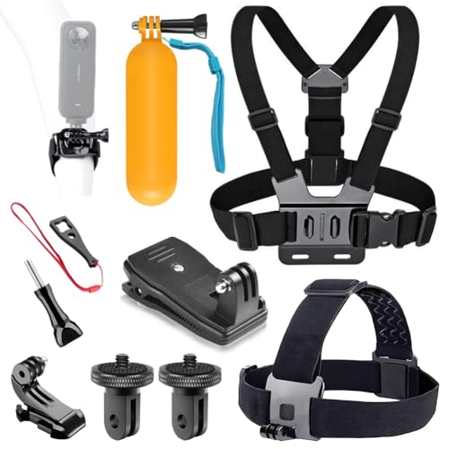 YEHOLDING Action Cam Halterung Kit für Insta360 X4/X3/X2/Ace Pro/Ace, Rucksackclip, Brustgurt, Kopfgurt, Schwimmende Halterung, schwarz, kompatibel mit GoPro Hero, SJCAM (10 Stück) von YEHOLDING