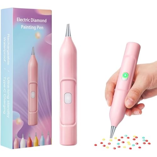 Elektrischer Diamant-Malstift, nachfüllbarer Wachsstift mit Ablageschale, langlebig und stabil, DIY-Zubehör für Erwachsene (Rosa) von YEHOOM