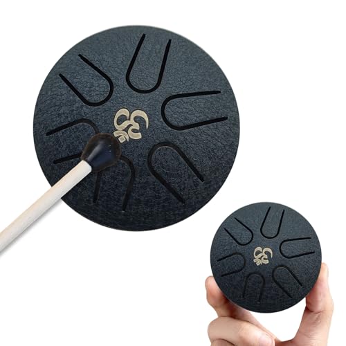 YEJAHY Tongue Drum Steel Tongue Drum 3 Zoll Stahlzungen 6 Töne Zungentrommel, Mini Pan Drum Handpan Instrument Schlagzeug mit Schlägeln Meditation Yoga Klangheilung(Navy blau) von YEJAHY