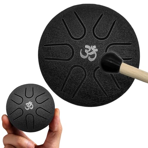 YEJAHY Tongue Drum Steel Tongue Drum 3 Zoll Stahlzungen 6 Töne Zungentrommel, Mini Pan Drum Handpan Instrument Schlagzeug mit Schlägeln Meditation Yoga Klangheilung(Schwarz) von YEJAHY