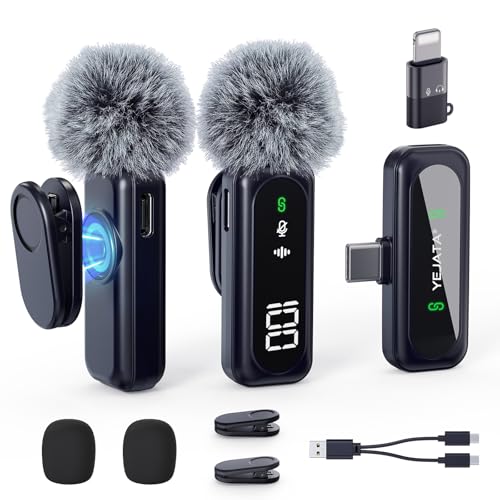 YEJATA Kabelloses Lavalier-Mikrofon mit digitaler Batterieanzeige, 360° omnidirektionale Geräuschunterdrückung, 30 m Reichweite, drehbarer Clip für iPhone 15/16, Android, PC, iPad, Tablet YEJATA Kabelloses Lavalier-Mikrofon mit digitaler Batterieanzeige, 360° omnidirektionale Geräuschunterdrückung, 30 m Reichweite, drehbarer Clip für iPhone 15/16, Android, PC, iPad, Tablet von YEJATA