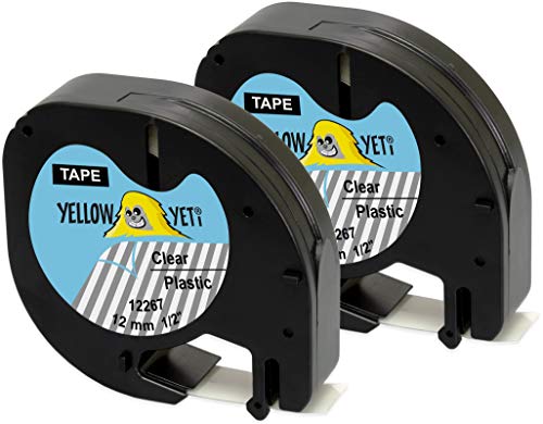 Yellow Yeti 2 Schriftbander 12267 16951 S0721550 schwarz auf transparent, Kunststoff, 12mm x 4m Etikettenband kompatibel für LetraTag LT-100H LT-100T LT-110T QX50 XR XM 2000 Plus Etikettendrucker von YELLOW YETI