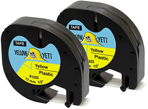 Yellow Yeti 2 Schriftbander 91202 91222 S0721670 schwarz auf gelb, Kunststoff, 12mm x 4m Etikettenband kompatibel für LetraTag LT-100H LT-100T LT-110T QX50 XR XM 2000 Plus Etikettendrucker von YELLOW YETI