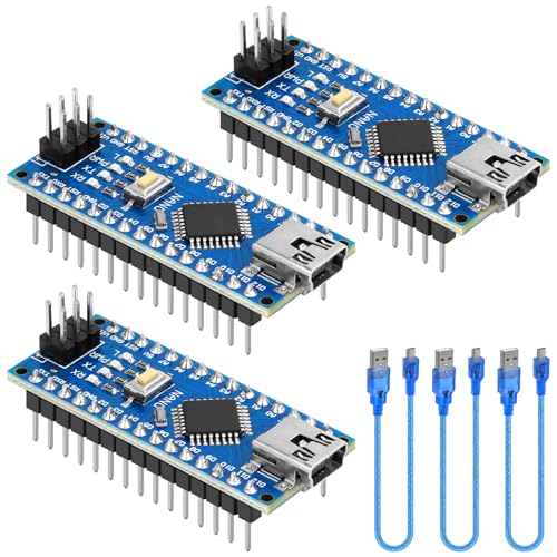 YELUFT 3 Stück Vorgelötetes Nano-Board mit Kabel 328P MCU CH340G 5V 16MHz Mikrocontroller Kompatibel mit Arduino IDE (Mini USB B Schnittstelle) von YELUFT