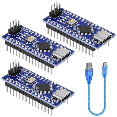 YELUFT 3 Stück Vorgelötetes Nano-Board mit Kabel 328P MCU CH340G 5V 16MHz Mikrocontroller Kompatibel mit Arduino IDE (Typ-C-Schnittstelle) von YELUFT