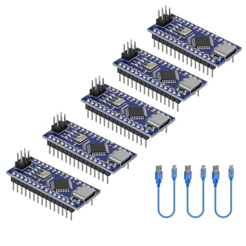 YELUFT 5 Stück Vorgelötetes Nano-Board mit Kabel 328P MCU CH340G 5V 16MHz Mikrocontroller Kompatibel mit Arduino IDE (Typ-C-Schnittstelle) von YELUFT