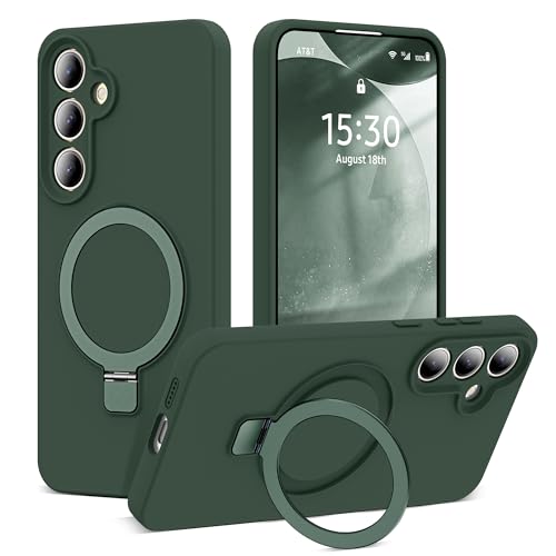 YEMORAN Entworfen für Samsung Galaxy S24 Plus 17,5 cm (6,7 Zoll) mit magnetischem Ringständer [kompatibel mit Mag-Safe] [militärischer Schutz], dünne Flüssigsilikon-Schutzhülle für Herren, Wowen, Grün von YEMORAN