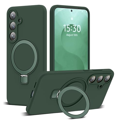 YEMORAN Entworfen für Samsung Galaxy S25 Plus 17,5 cm (6,7 Zoll) mit magnetischem Ringständer [kompatibel mit Mag-Safe] [militärischer Schutz], dünne Flüssigsilikon-Schutzhülle für Herren, Wowen, Grün von YEMORAN