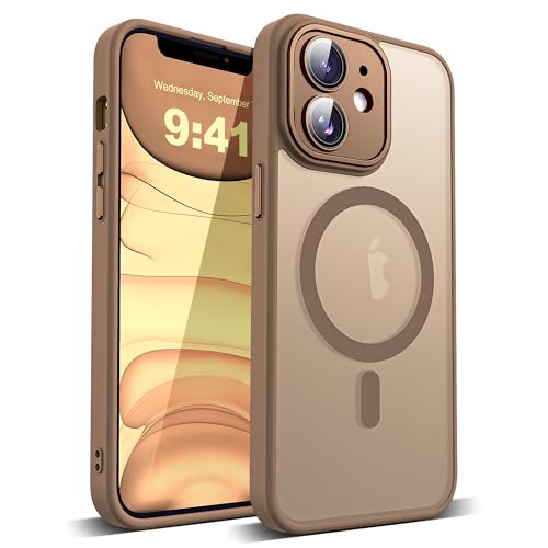 YEMORAN Schutzhülle für iPhone 11, transparent, magnetisch, 15,5 cm (6,1 Zoll), integrierter Kameralinsenschutz, kompatibel mit Mag-Safe, tolles Griffgefühl, Wüstenbraun von YEMORAN
