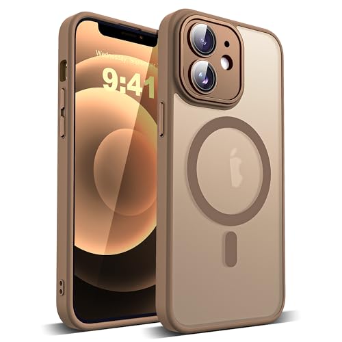 YEMORAN Schutzhülle für iPhone 12, transparent, magnetisch, 15,5 cm (6,1 Zoll), integrierter Kameralinsenschutz, kompatibel mit Mag-Safe, tolles Griffgefühl, Wüstenbraun von YEMORAN