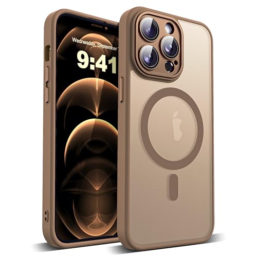 YEMORAN Schutzhülle für iPhone 12 Pro Max, durchscheinend, magnetisch, 17 cm (6,7 Zoll), integrierter Kameralinsenschutz, kompatibel mit Mag-Safe, tolles Griffgefühl, Wüstenbraun von YEMORAN