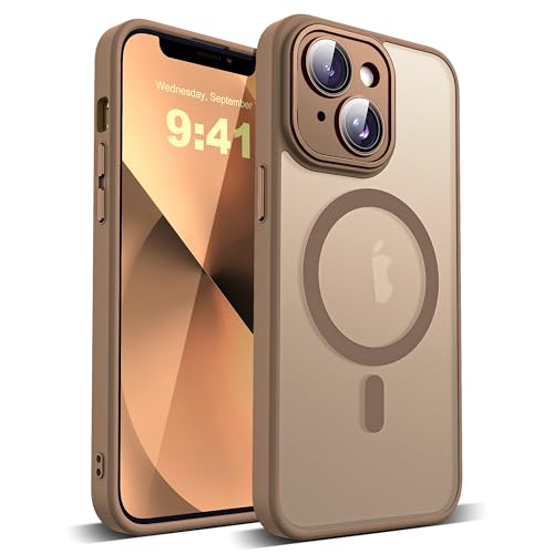 YEMORAN Schutzhülle für iPhone 13, transparent, magnetisch, 15,5 cm (6,1 Zoll), integrierter Kameralinsenschutz, kompatibel mit Mag-Safe, tolles Griffgefühl, Wüstenbraun von YEMORAN