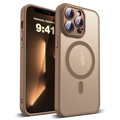 YEMORAN Schutzhülle für iPhone 13 Pro Max, durchscheinend, magnetisch, 17 cm (6,7 Zoll), integrierter Kameralinsenschutz, kompatibel mit Mag-Safe, tolles Griffgefühl, Wüstenbraun von YEMORAN