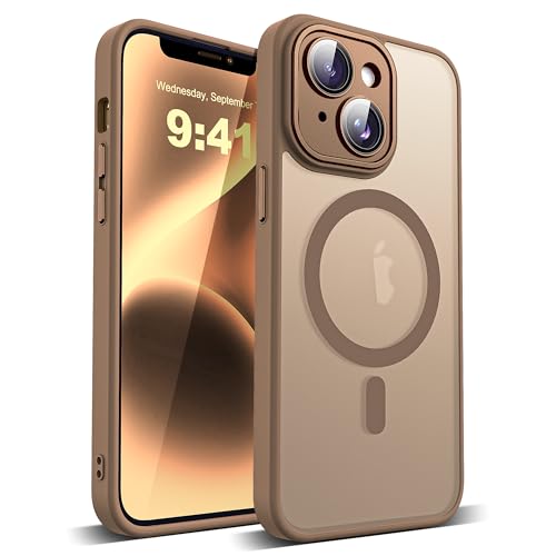 YEMORAN Schutzhülle für iPhone 14 Plus, transparent, magnetisch, 17 cm (6,7 Zoll), integrierter Kameralinsenschutz, kompatibel mit Mag-Safe, tolles Griffgefühl, Wüstenbraun von YEMORAN