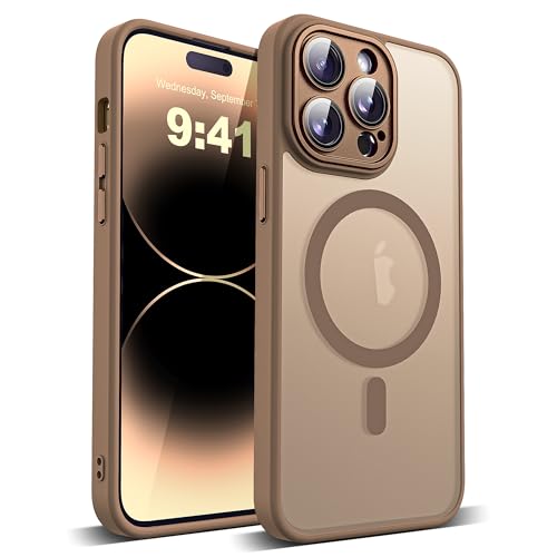 YEMORAN Schutzhülle für iPhone 14 Pro Max, durchscheinend, magnetisch, 17 cm (6,7 Zoll), integrierter Kameralinsenschutz, kompatibel mit Mag-Safe, tolles Griffgefühl, Wüstenbraun von YEMORAN
