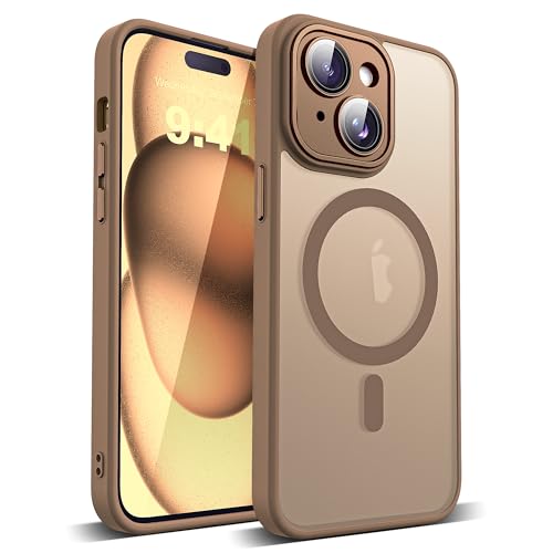 YEMORAN Schutzhülle für iPhone 15 Plus, transparent, magnetisch, 17 cm (6,7 Zoll), integrierter Kameralinsenschutz, kompatibel mit Mag-Safe, tolles Griffgefühl, Wüstenbraun von YEMORAN