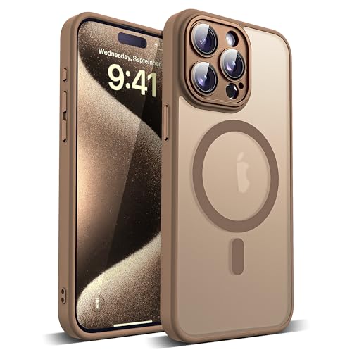 YEMORAN Schutzhülle für iPhone 15 Pro, transparent, magnetisch, 15,5 cm (6,1 Zoll), integrierter Kameralinsenschutz, kompatibel mit Mag-Safe, tolles Griffgefühl, Wüstenbraun von YEMORAN
