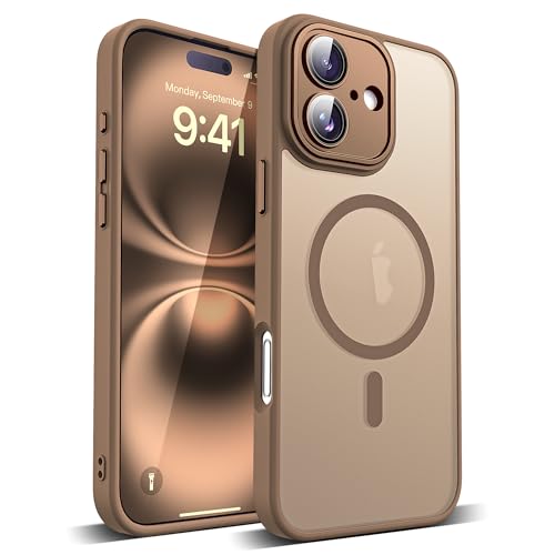 YEMORAN Schutzhülle für iPhone 16 Plus, transparent, magnetisch, 17 cm (6,7 Zoll), integrierter Kameralinsenschutz, kompatibel mit Mag-Safe, tolles Griffgefühl, Wüstenbraun von YEMORAN