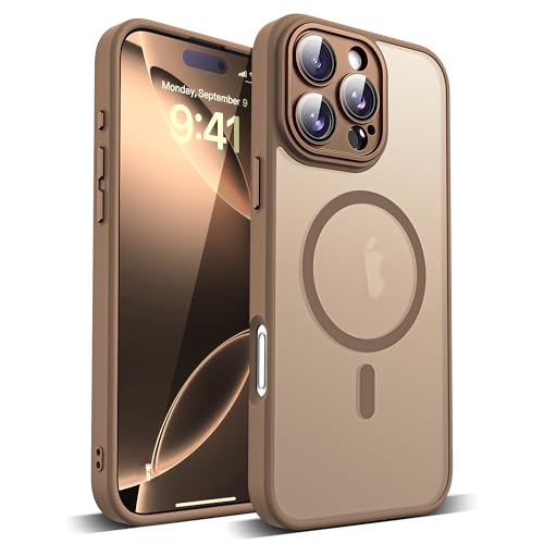 YEMORAN Schutzhülle für iPhone 16 Pro Max, durchscheinend, magnetisch, 17,5 cm (6,9 Zoll), integrierter Kameralinsenschutz, kompatibel mit Mag-Safe, tolles Griffgefühl, Wüstenbraun von YEMORAN