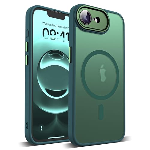 YEMORAN Schutzhülle für iPhone 16E, durchscheinend, magnetisch, 15,5 cm (6,1 Zoll), integrierter Kameralinsenschutz, kompatibel mit Mag-Safe, tolles Griffgefühl, Grün von YEMORAN