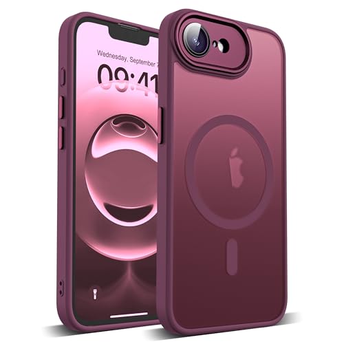 YEMORAN Schutzhülle für iPhone 16E, durchscheinend, magnetisch, 15,5 cm (6,1 Zoll), integrierter Kameralinsenschutz, kompatibel mit Mag-Safe, tolles Griffgefühl, Rot von YEMORAN