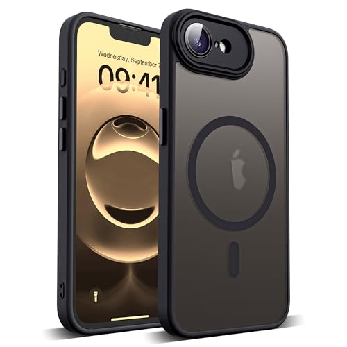 YEMORAN Schutzhülle für iPhone 16E, durchscheinend, magnetisch, 15,5 cm (6,1 Zoll), integrierter Kameralinsenschutz, kompatibel mit Mag-Safe, tolles Griffgefühl, Schwarz von YEMORAN