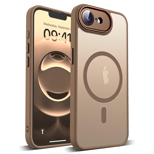 YEMORAN Schutzhülle für iPhone 16E, durchscheinend, magnetisch, 15,5 cm (6,1 Zoll), integrierter Kameralinsenschutz, kompatibel mit Mag-Safe, tolles Griffgefühl, Wüstenbraun von YEMORAN