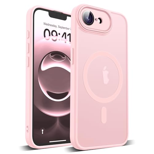YEMORAN Schutzhülle für iPhone 16E, transparent, magnetisch, 15,5 cm (6,1 Zoll), integrierter Kameralinsenschutz, kompatibel mit Mag-Safe, tolles Griffgefühl, Rosa von YEMORAN
