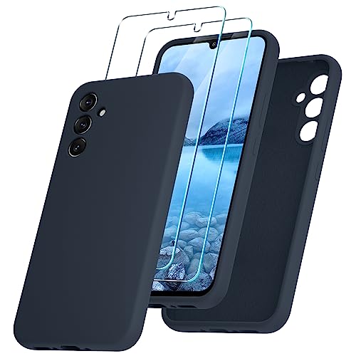 YENAPOON für Samsung Galaxy A34 5G Hülle mit 2 Stück Displayschutz, Flüssig Silikonhülle, Dünne Handyhülle, Stoßfeste Kratzfeste Schutzhülle Case，Mitternachtsblau von YENAPOON