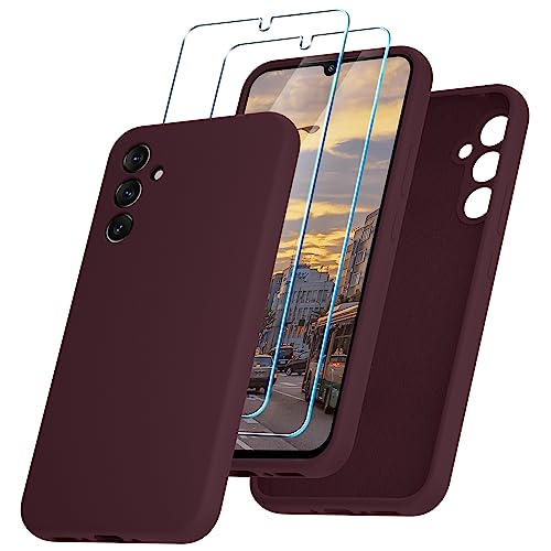 YENAPOON für Samsung Galaxy A34 5G Hülle mit 2 Stück Displayschutz, Flüssig Silikonhülle, Dünne Handyhülle, Stoßfeste Kratzfeste Schutzhülle Case，Pflaumenfarbe von YENAPOON