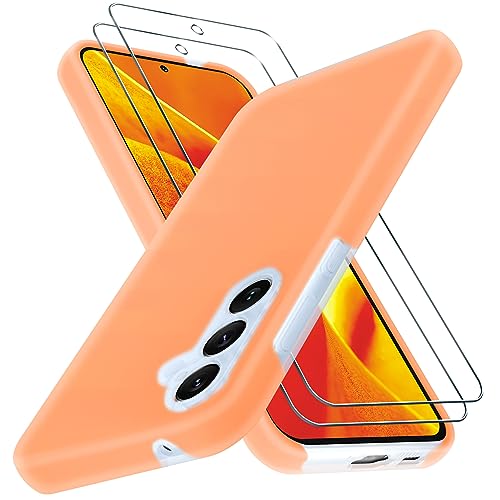 YENAPOON für Samsung Galaxy S23 FE Hülle mit 2 Stück Displayschutz, Flüssig Jelly Silikonhülle, Dünne Handyhülle, Stoßfeste Kratzfeste Schutzhülle Case,Leuchtendes Orange von YENAPOON