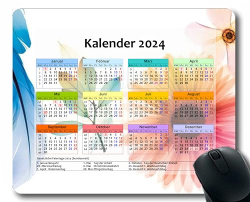 YENDOSTEEN 2024 Kalender Computer Mauspad mit genähtem Rand,Helle grelle grüne Farbe rutschfeste Gummi-Mauspads für Bürocomputer,Laptop Kalender 623 von YENDOSTEEN