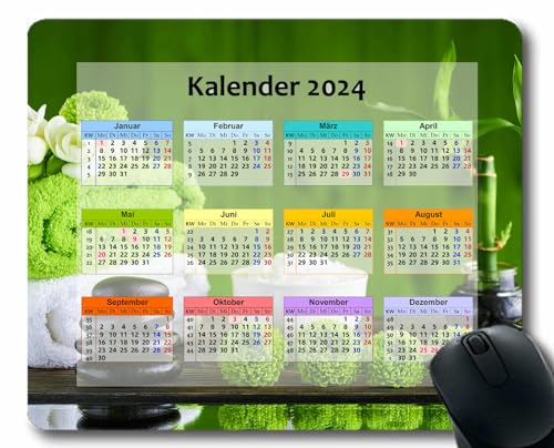 YENDOSTEEN 2024 Kalender Mauspad mit Rutschfester Gummiunterseite,Hellgrüne Volltonfarbe 2024 Kalender Horizontale Version Natur Gaming Mauspad Kalender 628 von YENDOSTEEN