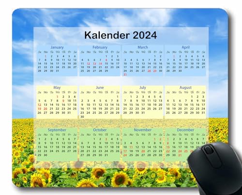 YENDOSTEEN Mauspad 2024 Kalender mit Feiertagen,Oberflächenform-Farblicht Gummi-Mauspad,Gilt für Spiele,Zuhause,Schule,Büro-Mauspad (2024 Kalender) von YENDOSTEEN