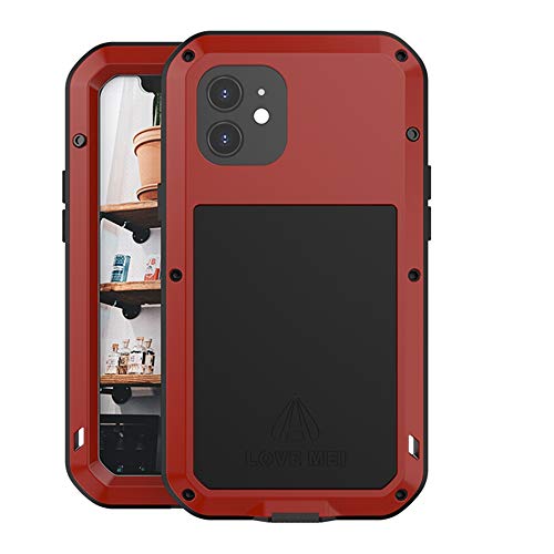 Love MEI für iPhone 12 Hülle, 360 Grad Outdoor Schutzhülle Heavy Duty Hybride Aluminium Metall Stoßfest Wasserdicht Staubdicht Case mit Eingebautem Displayschutz für iPhone 12 (6.1inch) (Rot) von YEON