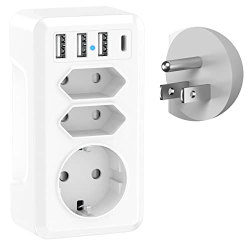 Reiseadapter USA Adapter USA Deutschland Stecker, 7 in 1 Steckdosenadapter USA Adapter Steckdose mit 3USB 1USB C & 3AC, Reisestecker USA Reiseadapter EU to US Travel Adapter für Kanada Mexiko Thailand von YEONPHOM