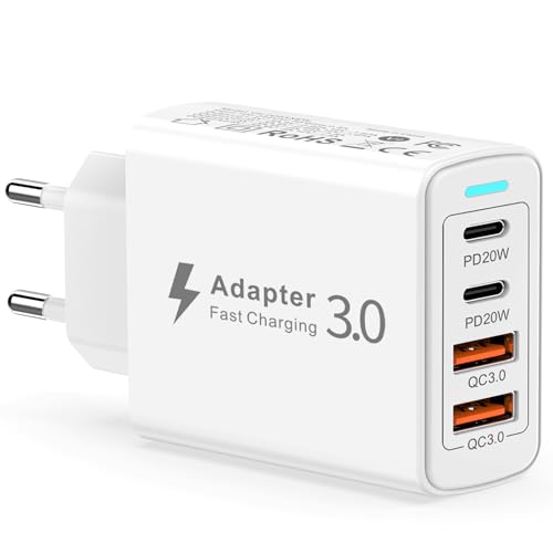 USB C Ladegerät, 40W 4Port USB Ladegerät Mehrfach USB Stecker Mehrfach mit USB-C und USB-A, Schnellladegerät USB C Netzteil Handy Ladegerät USB C Ladestecker Adapter für iPhone 15 14 13 12,Samsung S23 von YEONPHOM