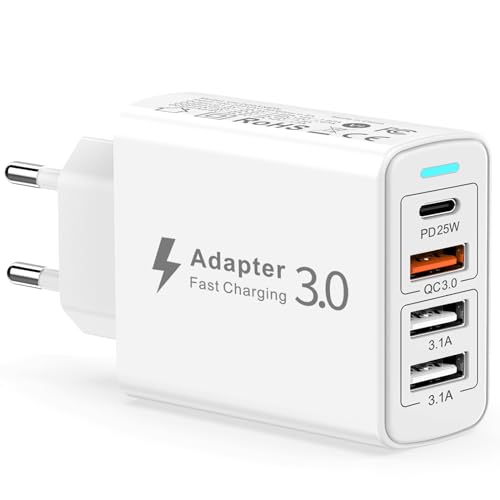 USB C Ladegerät, USB Ladegerät Mehrfach 40W 4-Port USB C Netzteil mit PD&QC3.0 Schnellladegerät, USB Stecker Mehrfach Ladestecker USB C Handy Ladegerät Adapter für iPhone 15 14 13 12 11,Samsung Galaxy von YEONPHOM