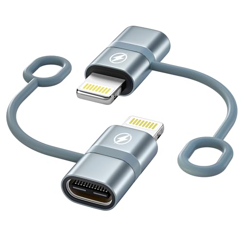 USB C auf Lightning Adapter (2Stück), Adapter USBC auf iPhone mit Anti Verlust Seil, PD Schnelles Laden Lightning USB C Adaptor für iPhone 14 13 12 11 Pro Max XR XS X, iPad Pro/Air 5/Mini 6, iPod von YEONPHOM