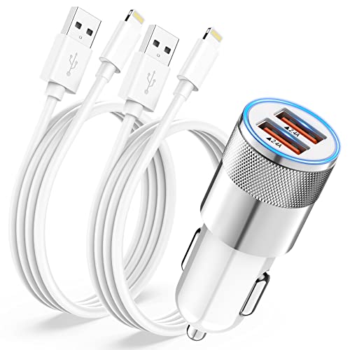 Zigarettenanzünder USB Auto Adapter,2.4A Auto Ladegerät mit 2X iPhone Ladekabel [Apple MFi Zertifiziert],Kfz Ladegerät Ladeadapter USB Zigarettenanzünder Stecker für iPhone 14 13 12 11 Pro Max/X/8/7/6 von YEONPHOM